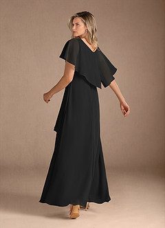 Azazie Eliza Mother of the Bride Dresses Black A-Line V-Neck Pleated Chiffon Dress image7