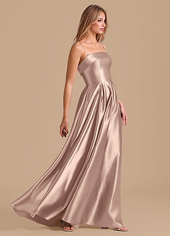 Azazie Lucienne 신부 들러리 드레스 A라인 주름진 메탈릭 새틴 바닥 길이 드레스 image5