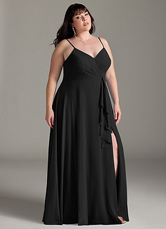 Azazie Akita Robes de demoiselle d'honneur Robe Trapèze en Mousseline de soie Noir image7
