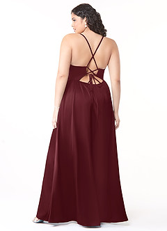 Azazie Raya Final Sale Cabernet A-Line V-Neck Pleated Stretch Satin Dress image8