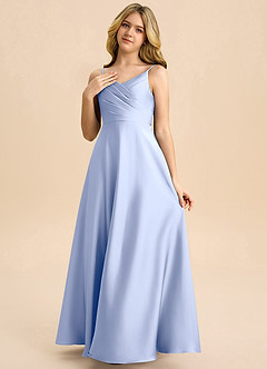 Azazie Bug Junior Ice A-Line Pleated Stretch Satin Dress image3