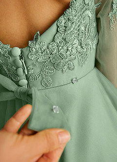 Azazie Precious Flower Girl Dresses Matcha A-Line Lace Tulle Dress image6