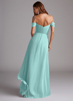 Azazie Marley Jurken voor bruidsmeisjes Converteerbaar Jurk van Chiffon met A-Lijn Off the Shoulder Aqua image7