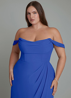 Azazie Johana Jurken voor bruidsmeisjes Converteerbaar Jurk van Chiffon met Zeemeermin Off-shoulder Koningsblauw image4