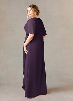 Azazie Carson Mother of the Bride Dresses Plum A-Line V-Neck Lace Chiffon Dress image9