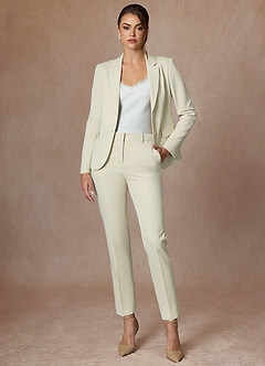 front Victoria Ivory Refined Weave Full Length Pants Suit