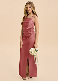 Azazie Nova Junior Vestido de Rosa Antigua de Satén Elástico de Corte Recto con Plisado image4