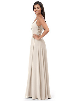 Azazie Lennon Bridesmaid Dresses White Alabaster A-Line Lace Chiffon Dress image3
