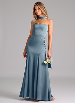 Azazie Shiloh Bridesmaid Dresses Dusty Blue Mermaid Strapless Stretch Satin Convertible Dress image6