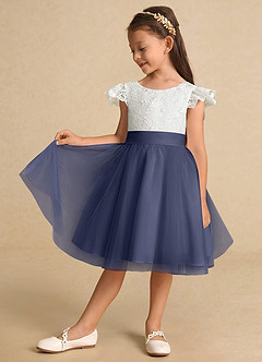 Azazie Vetty Flower Girl Dresses Ivory Stormy A-Line Lace Tulle Dress image4