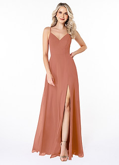 Azazie Lena Brautjungfernkleider A-Linie Spitze Chiffon Kleid Mai Tai image1
