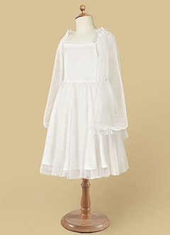 Azazie Aya Flower Girl Dresses Ivory A-Line with Sleeves Tulle Dress image8