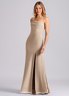 Azazie Grata Brudtärnklänningar Klä av Sjöjungfru i Chiffong Plisserad Taupe image5