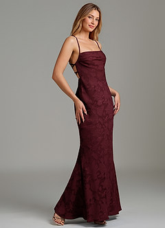 Azazie Ola Bridesmaid Dresses Cabernet Mermaid Corset Floral Burnout Dress image3