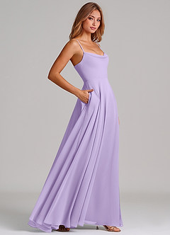 Azazie Elle Brautjungfernkleider Eine Linie Plissee Chiffon Kleid Flieder image5