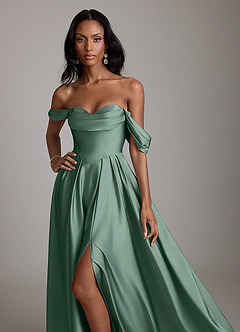 Azazie Loisa Abiti da Damigella Abito A-Line in Raso Elasticizzato a Spalla Scoperta Eucalipto image5