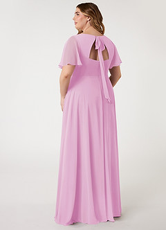 Azazie Kimber Bridesmaid Dresses Candy Pink A-Line Flounce Sleeve Chiffon Dress image8