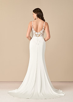 Azazie Adana Final Sale Diamond White Caramel Mermaid Lace Stretch Satin Dress image4