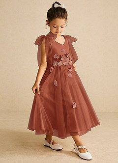 Azazie Minia Flower Girl Dresses Auburn A-Line Bow Matte Satin Dress image3