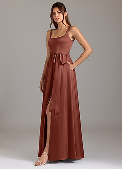 Azazie Elliott Bridesmaid Dresses Auburn A-Line with Pockets Stretch Satin Dress image4
