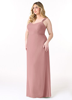 Azazie Denice Brautjungfernkleider Etui Gefaltet Chiffon Kleid Altrosa image11