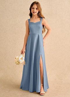 Azazie Makani Girls Formal Sukienki dla dziewczynek sypiących kwiaty Linia A Dekolt w kształcie serca Matowy satynowy Długość podłogi Sukienka image1