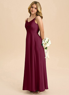 Azazie Bug Junior A라인 주름진 스트레치 새틴 플로어 길이 주니어 신부 들러리 드레스 image7