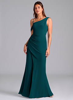 Azazie Madelyn Bridesmaid Dresses Pine Mermaid One Shoulder Chiffon Convertible Dress image4