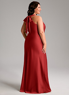 Azazie Doretta Bridesmaid Dresses Pomegranate Mermaid Pleated Stretch Satin Dress image7