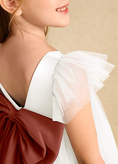 Azazie Munchkin Flower Girl Dresses Ivory Auburn A-Line Bow Tulle Dress image6