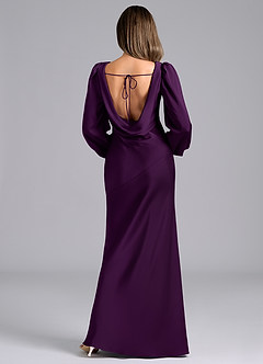 Azazie Rylina Brautjungfernkleider Meerjungfrau-Linie Langarm Stretch-Satin Kleid Traube image2
