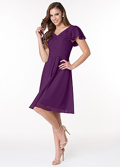 Azazie Hadley Final Sale A-Line Pleated Chiffon Knee-Length Dress image4