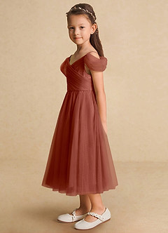 Azazie Lizzette Flower Girl Dresses Auburn A-Line Ruched Tulle Dress image3