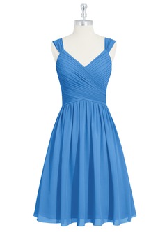 Azazie Angie Bridesmaid Dresses Blue Jay A-Line Corset Chiffon Dress image7