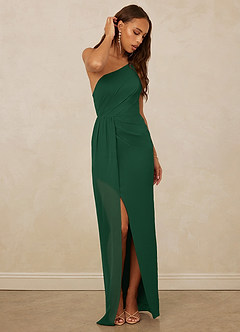 Christian Siriano Bridal for Azazie 1003 Bridesmaid Dresses Dark Green Sheath One Shoulder Chiffon Dress image3