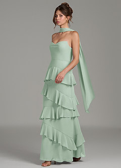 Azazie Imani Bridesmaid Dresses Agave A-Line Ruched Chiffon Dress image3