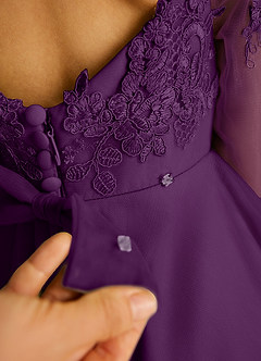 Azazie Precious Flower Girl Dresses Grape A-Line Lace Tulle Dress image6