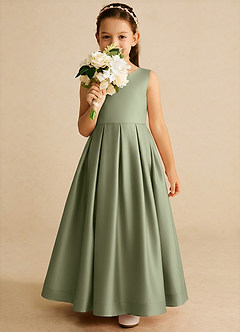 Azazie Cailee Abiti da Ragazza di Fiori Abito Principessa in Raso Opaco Plissettato Pistacchio image3