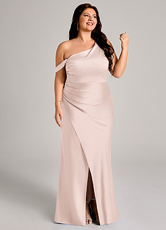 Azazie Madelyn Jurken voor bruidsmeisjes Converteerbaar Jurk van Stretch Satijn met Zeemeermin One-Shoulder Blozend Roze image11