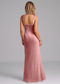Azazie Denice Bridesmaid Dresses Dusty Rose Sheath Pleated Velvet Dress image5