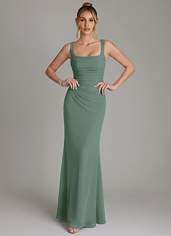 Azazie Agustina Brautjungfernkleider Meerjungfrau-Linie Korsett Chiffon Kleid Eukalyptus image3