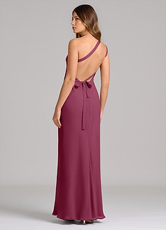 Azazie Monroe Bridesmaid Dresses Mulberry Sheath One Shoulder Chiffon Dress image2