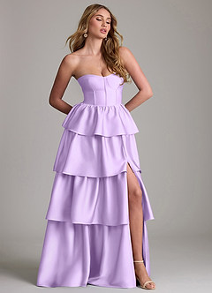 Azazie Faye Bridesmaid Dresses Lilac A-Line Ruched Stretch Satin Dress image4