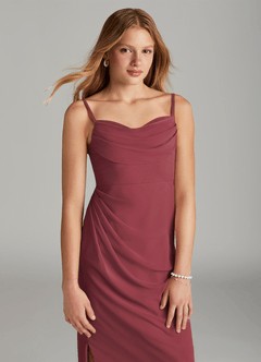 Azazie Mai Junior Vestido de Merlot de Gasa de Recto con Plisado image5