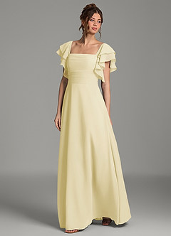 Azazie Dacia Bridesmaid Dresses Lemon Sorbet A-Line Ruched Chiffon Dress image4