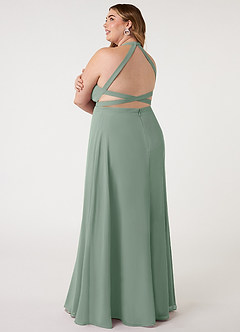 Azazie Clarice Robes de demoiselle d'honneur Robe Trapèze en Mousseline de soie Dos nu Sauge D'argent image12