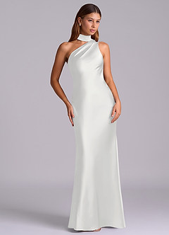 Azazie Seona Robes de demoiselle d'honneur Robe Sirène en Satin extensible Une épaule Blanc image7