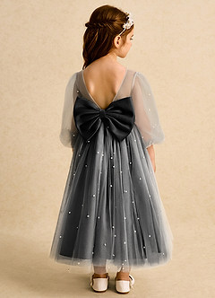 Azazie Trudy 플라워 걸 드레스 볼가운 스윗하트 네크라인 얇실버 명주 그물 티 길이 드레스 image2