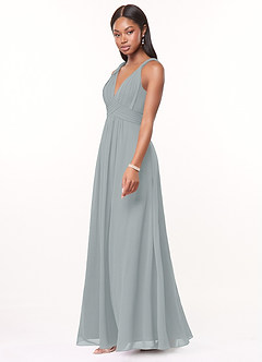 Azazie Maren Vestidos de damas de honor Vestido de Gris Delfín de Gasa de Corte En A con Plisado image3