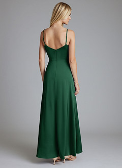 Azazie Azuree Bridesmaid Dresses Dark Green A-Line Pleated Stretch Satin Dress image2